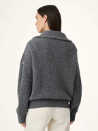 Grey Rib-Knit Full-Zip Sweater Jacket