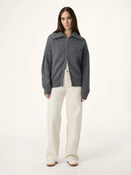 Grey Rib-Knit Full-Zip Sweater Jacket