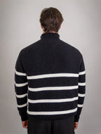 Half-Zip Turn-Down Collar Striped Wool Sweater