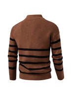 Half-Zip Turn-Down Collar Striped Wool Sweater