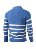 Half-Zip Turn-Down Collar Striped Wool Sweater