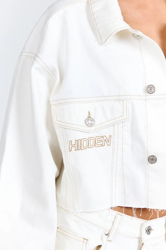 Cropped Off White Denim Jacket
