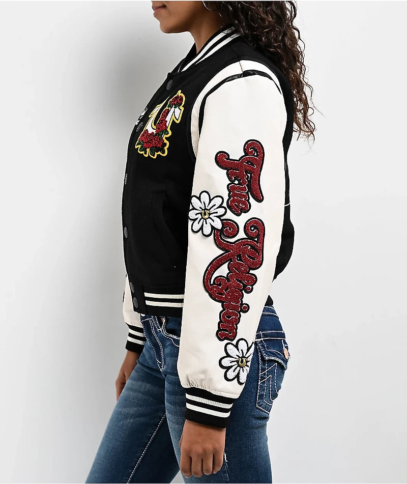 True Religion Varsity Jacket Black And Gold - Embroidery