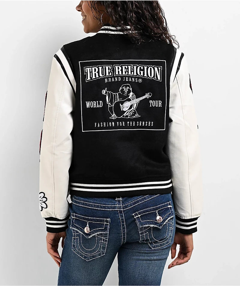 True Religion Varsity Jacket Black And Gold - Embroidery