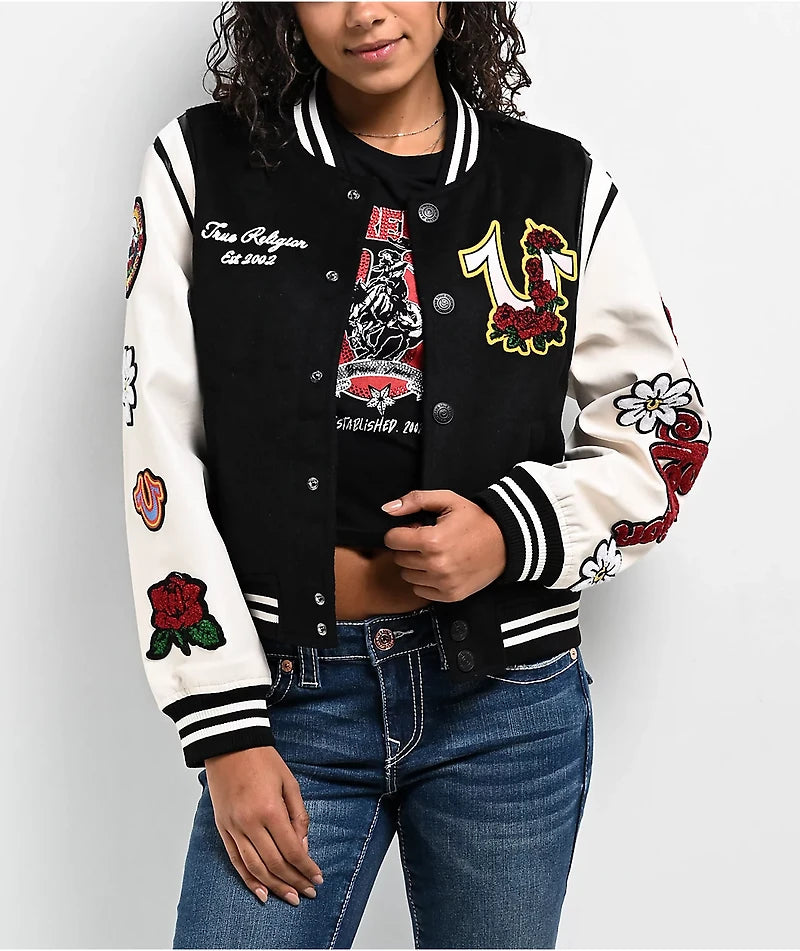 True Religion Varsity Jacket Black And Gold - Embroidery