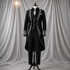 Men's Black Victorian Gothic Tailcoat - Embroidered