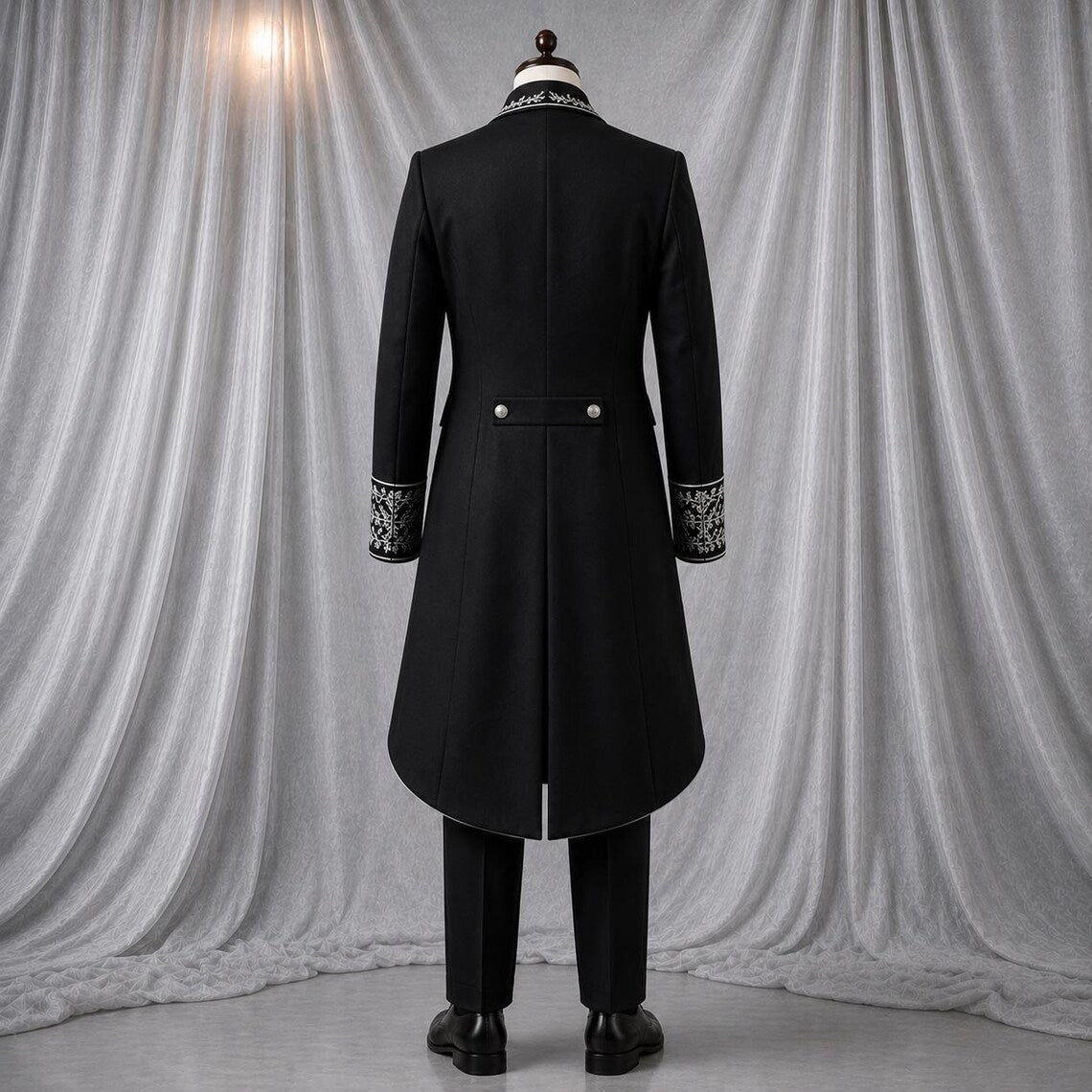 Men's Black Victorian Gothic Tailcoat - Embroidered