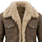 Wolverine Men's Distressed Leather Jacket with Shearling Collar