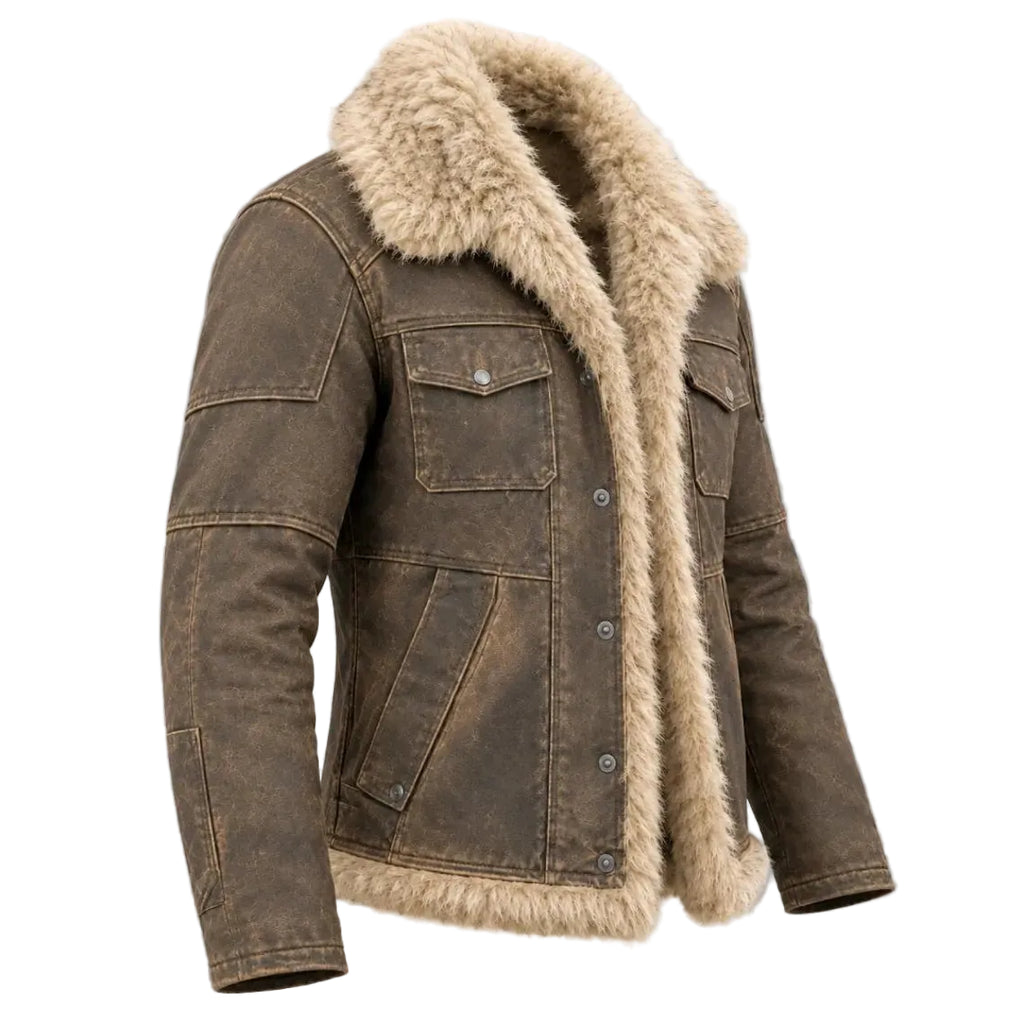 Wolverine Men's Distressed Leather Jacket with Shearling Collar
