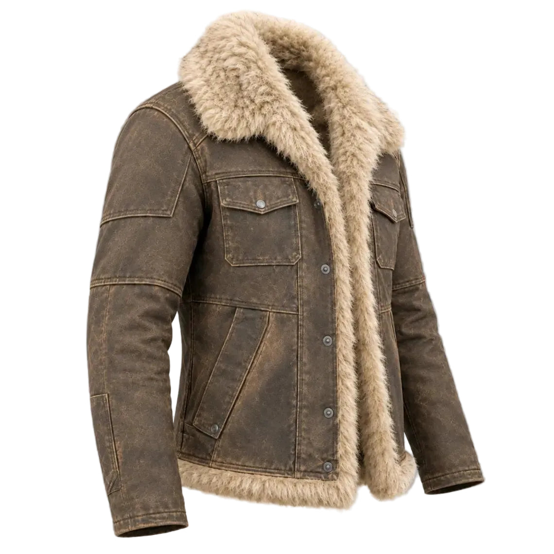 Wolverine Men's Distressed Leather Jacket with Shearling Collar