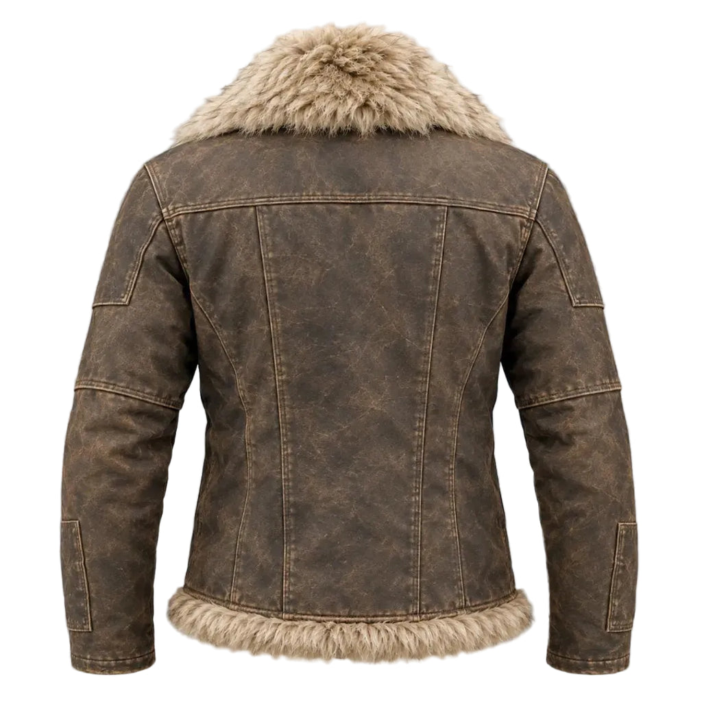 Wolverine Men's Distressed Leather Jacket with Shearling Collar
