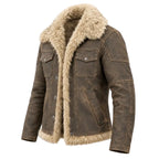 Wolverine Men's Distressed Leather Jacket with Shearling Collar