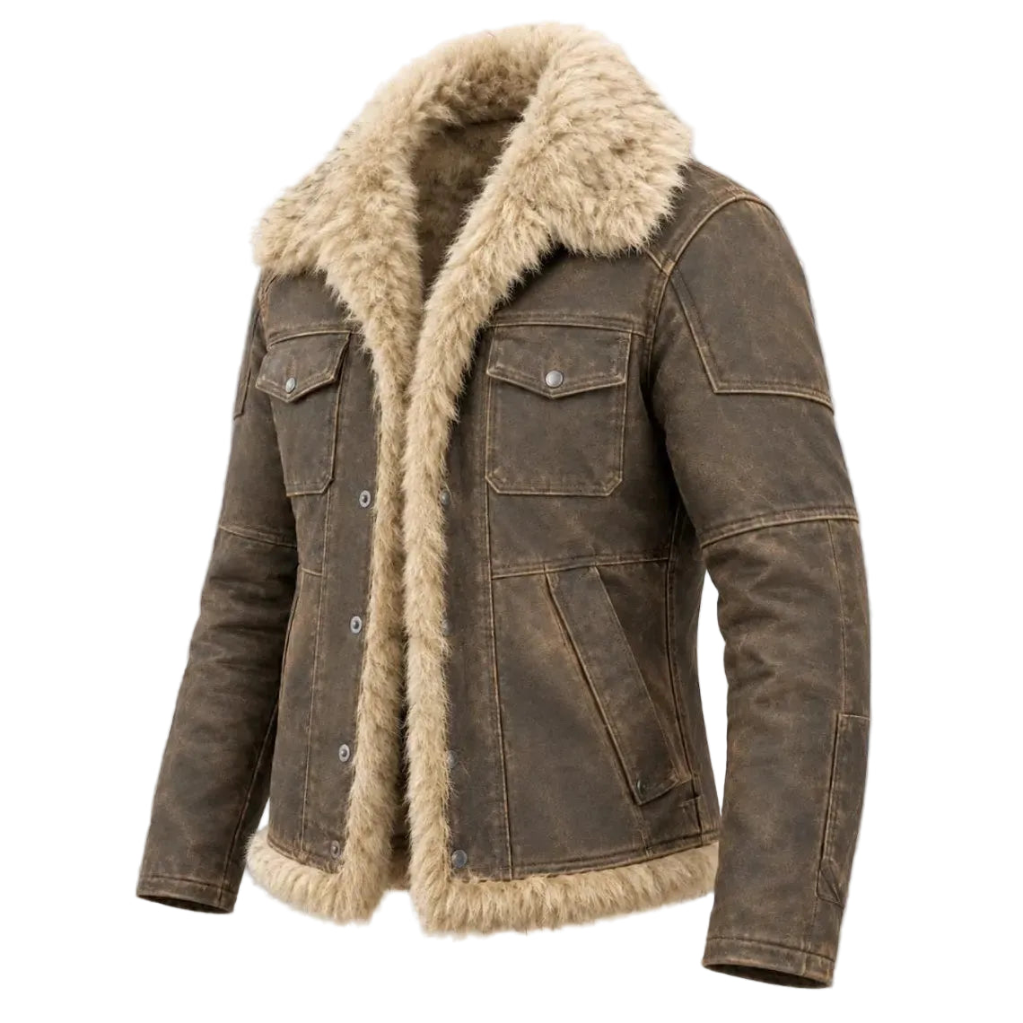 Wolverine Men's Distressed Leather Jacket with Shearling Collar