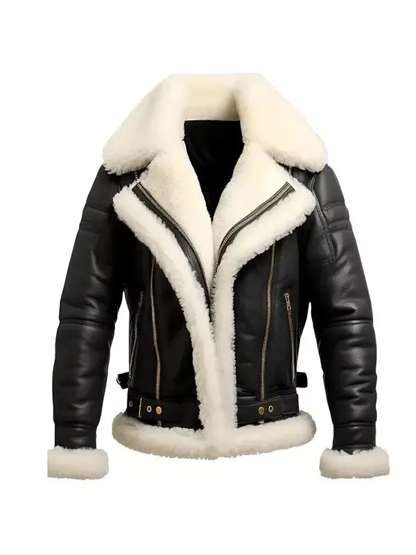 Men Aviator B3 Black Leather Bomber Jacket