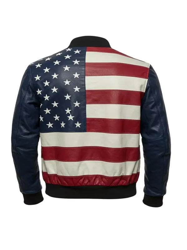 Men’s American Flag Leather Bomber Jacket