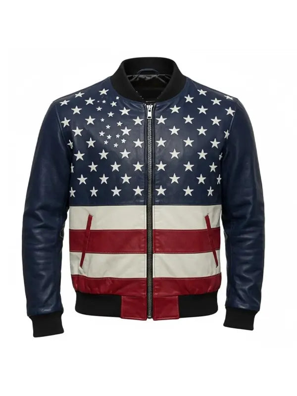 Men’s American Flag Leather Bomber Jacket