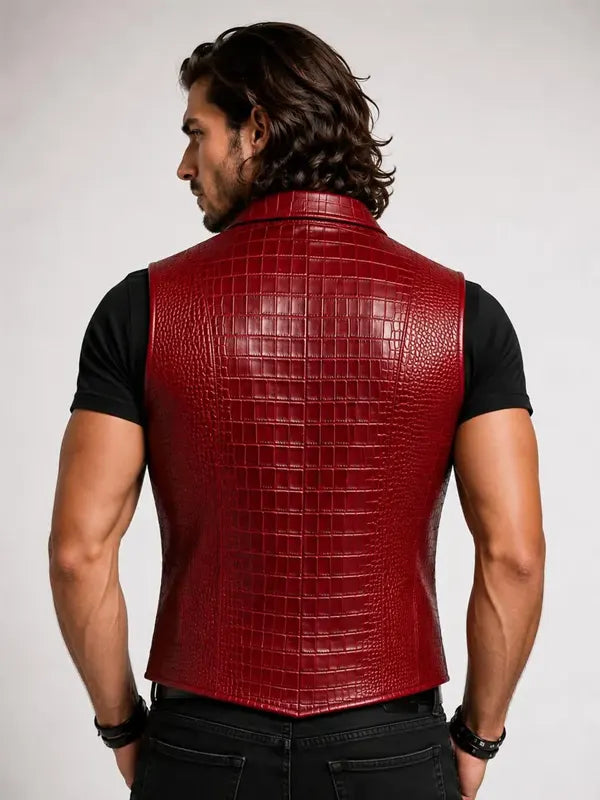 Men’s Crocodile Leather Shawl Collar Vest