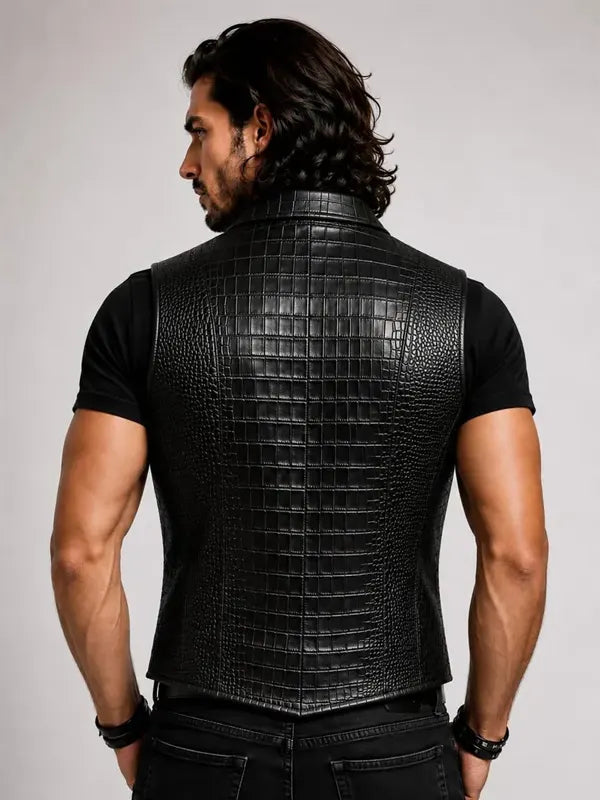 Men’s Crocodile Leather Shawl Collar Vest