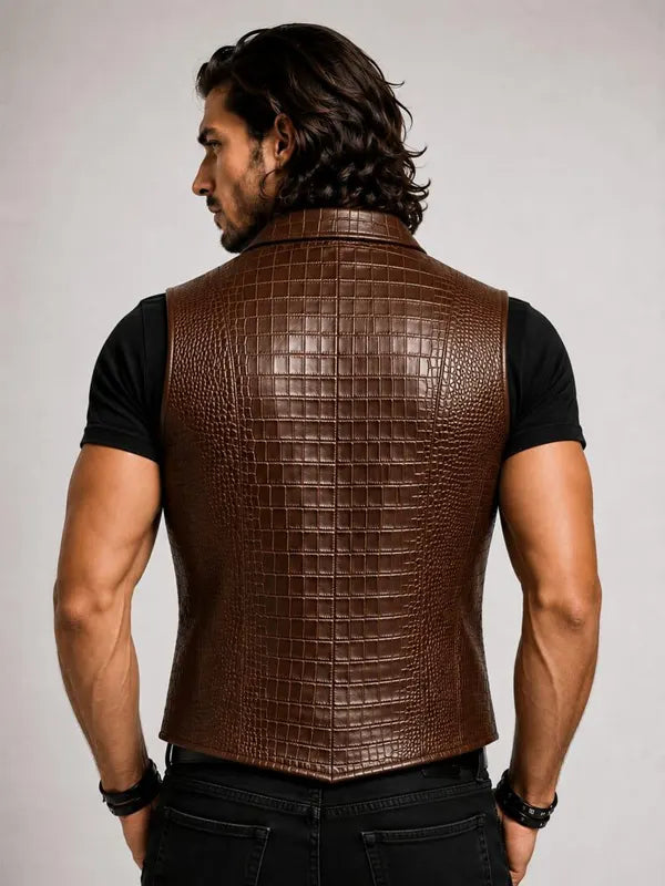 Men’s Crocodile Leather Shawl Collar Vest