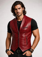 Men’s Crocodile Leather Shawl Collar Vest