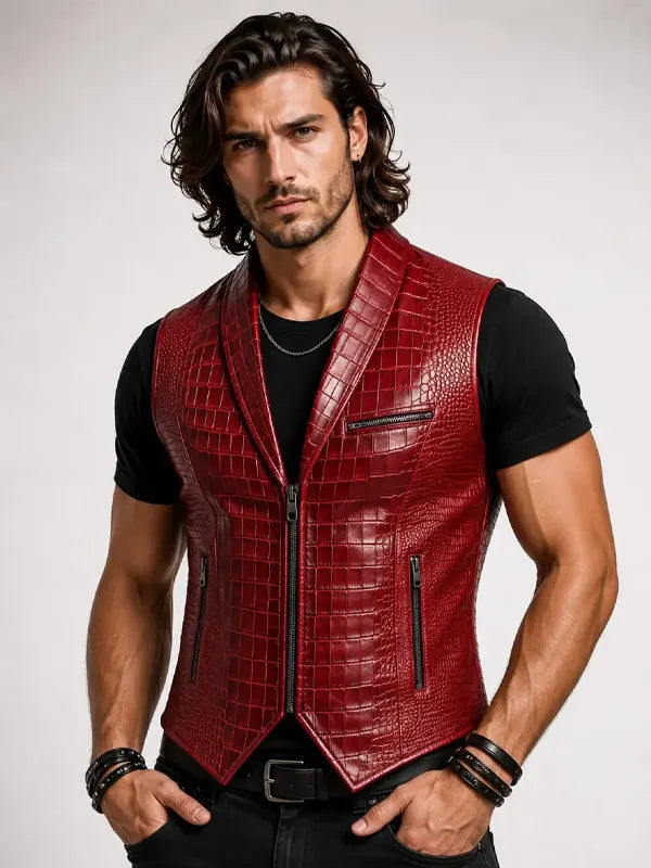 Men’s Crocodile Leather Shawl Collar Vest
