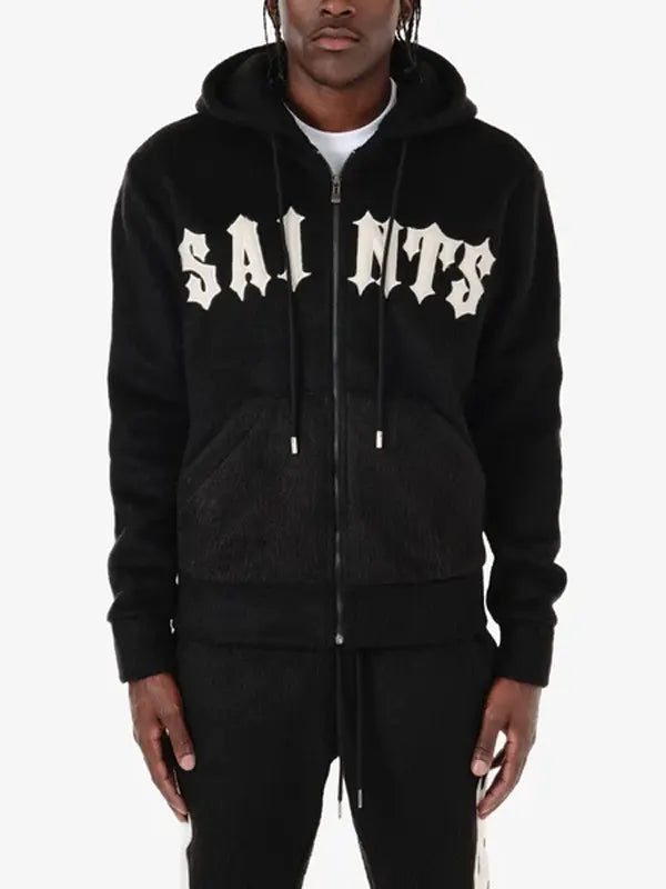 Men's Saints Mohair Full-Zip Hoodie - Black