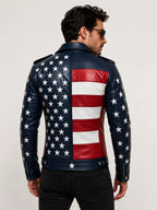 Men's USA Flag Genuine Leather Biker Jacket