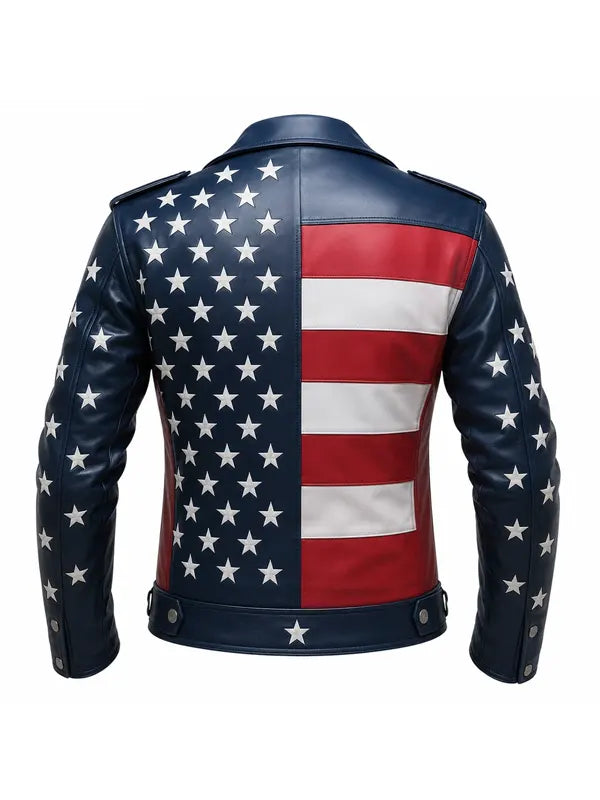 Men's USA Flag Genuine Leather Biker Jacket