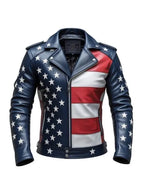 Men's USA Flag Genuine Leather Biker Jacket