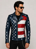 Men's USA Flag Genuine Leather Biker Jacket