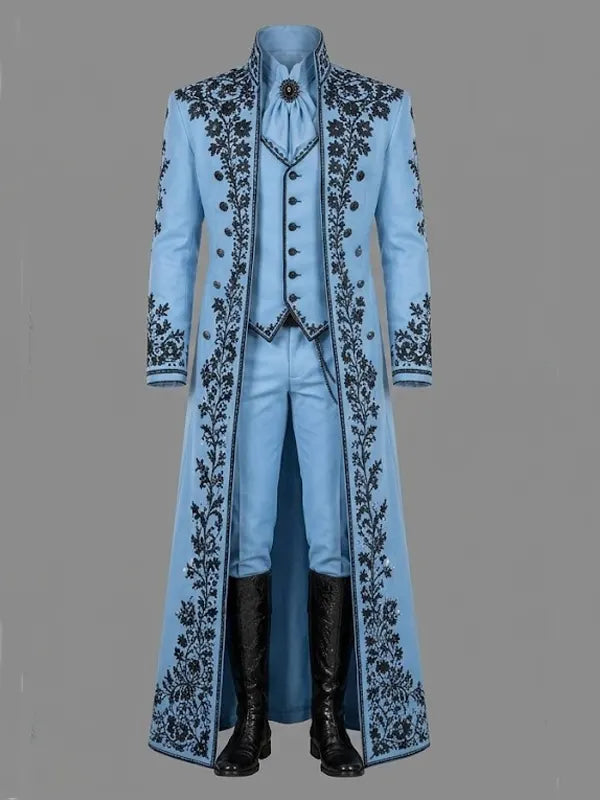Men's Light Blue Tailcoat - Embroidered