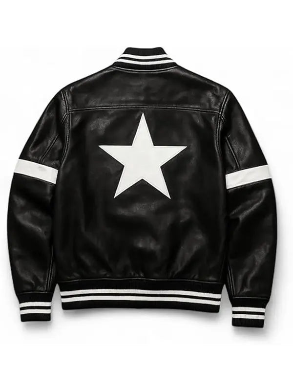 Mens Shiny Black Varsity Leather Jacket