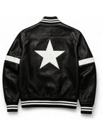 Mens Shiny Black Varsity Leather Jacket