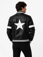 Mens Shiny Black Varsity Leather Jacket