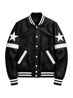 Mens Shiny Black Varsity Leather Jacket