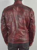 Mens Star Lord Maroon Biker Distressed Leather Jacket