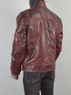 Mens Star Lord Maroon Biker Distressed Leather Jacket