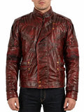 Mens Star Lord Maroon Biker Distressed Leather Jacket