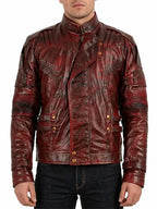 Mens Star Lord Maroon Biker Distressed Leather Jacket