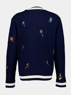 Navy Embroidered Wool-cashmere Cardigan