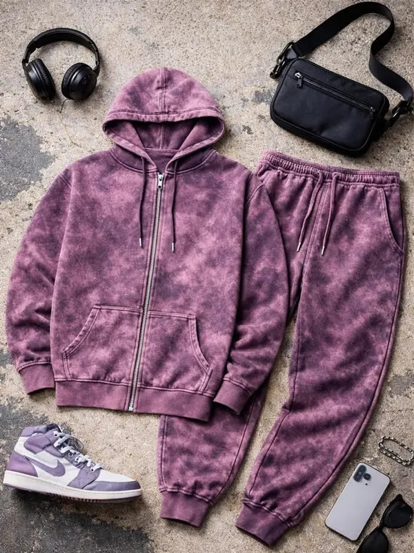 Purple Acid Wash Zip Up Hoodie