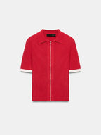 Red Rib-Knit Short Sleeve Cardigan