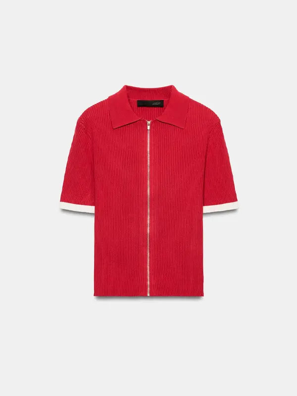 Red Rib-Knit Short Sleeve Cardigan