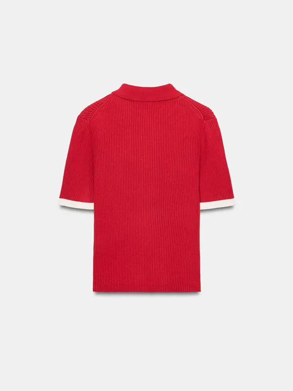 Red Rib-Knit Short Sleeve Cardigan