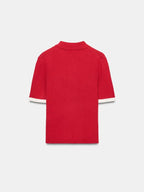 Red Rib-Knit Short Sleeve Cardigan