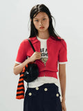 Red Rib-Knit Short Sleeve Cardigan