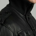 Men’s 4 Pockets Black Leather Bomber Jacket Zing Apparel