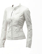 Faux Leather Biker Jacket Women, White Zing Apparel