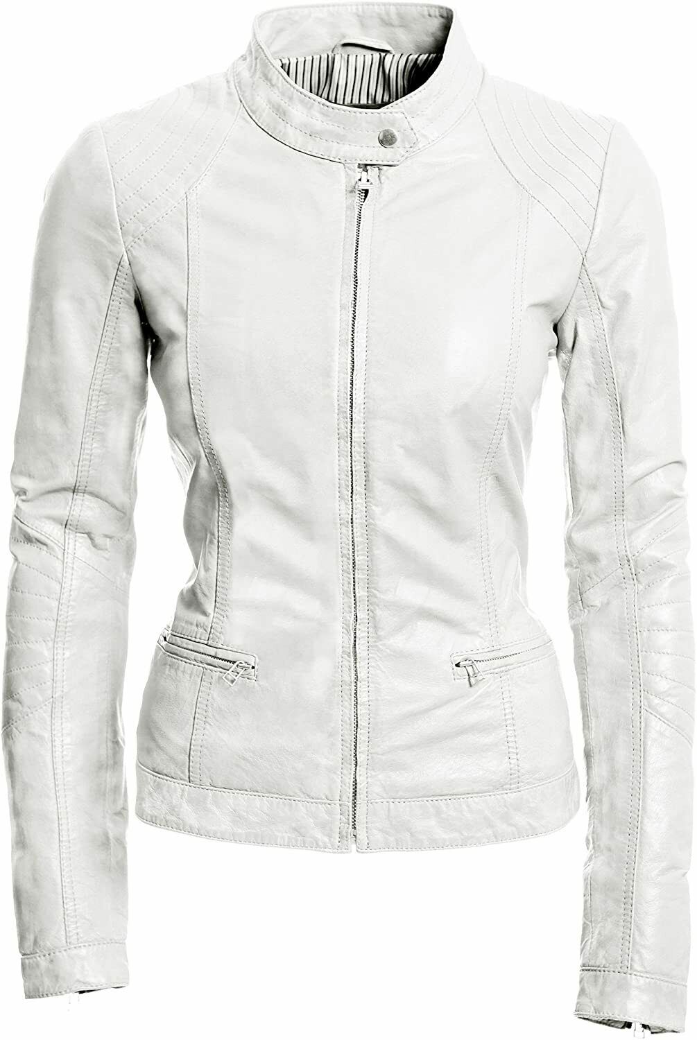 Faux Leather Biker Jacket Women, White Zing Apparel