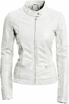 Faux Leather Biker Jacket Women, White Zing Apparel